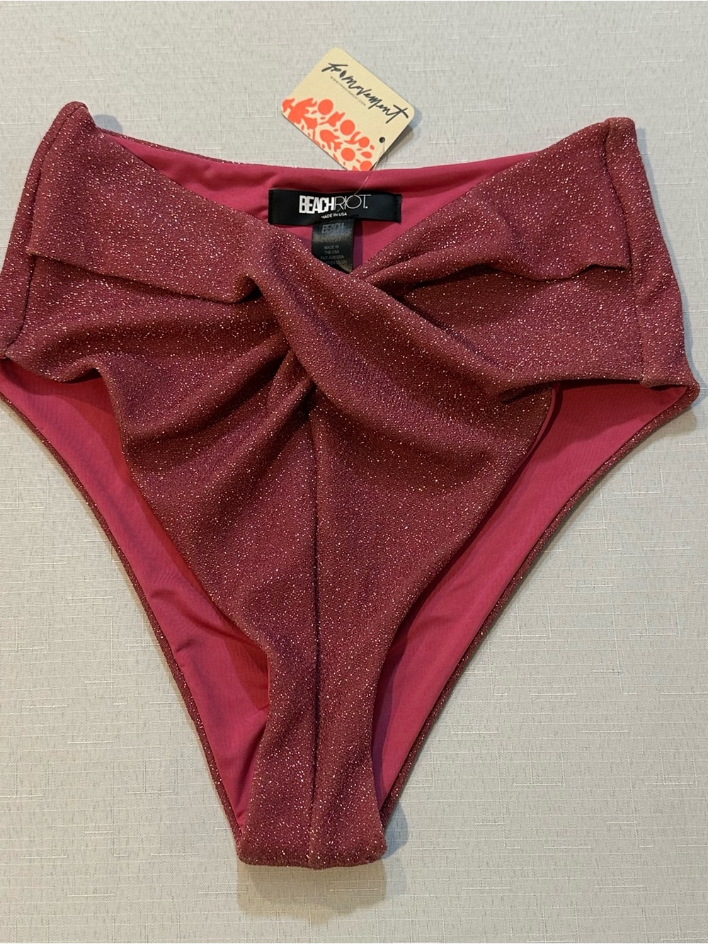 NWT Beach Riot Pink Glitter Twist Front Bikini Bottoms M